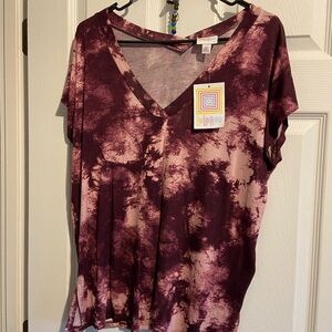 LuLaRoe Maroon & Pink Alice V-Neck Top